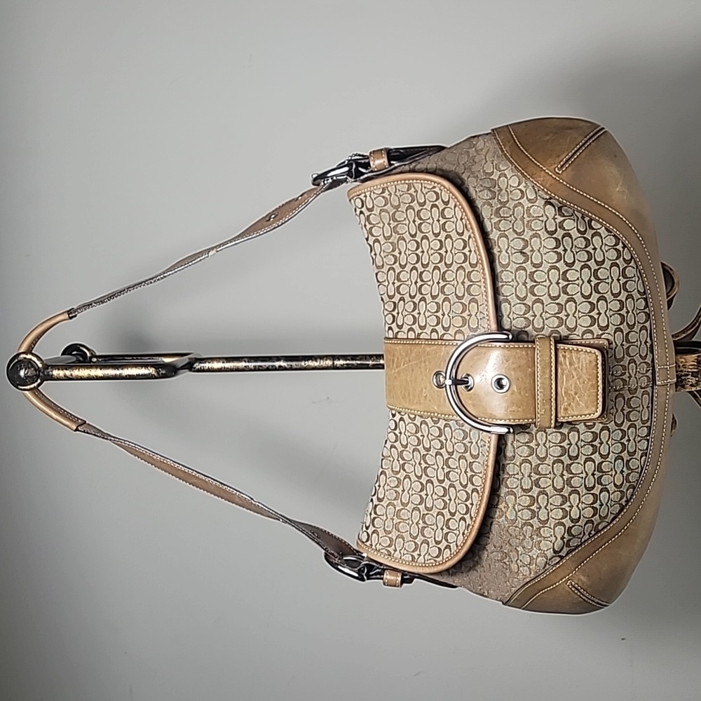 Coach Tan Jacquard and Leather signature hobo handbag L0667-F08808
